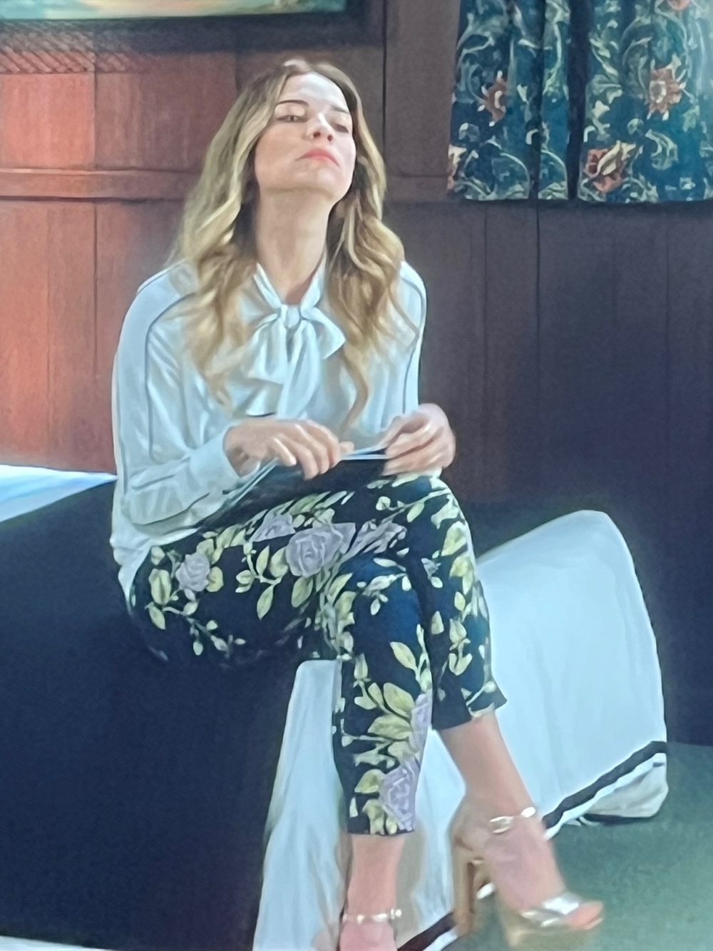rag & bone navy floral cropped trousers